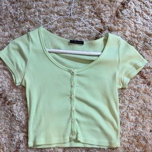 LIME GREEN CROPPED BUTTON UP TOP
